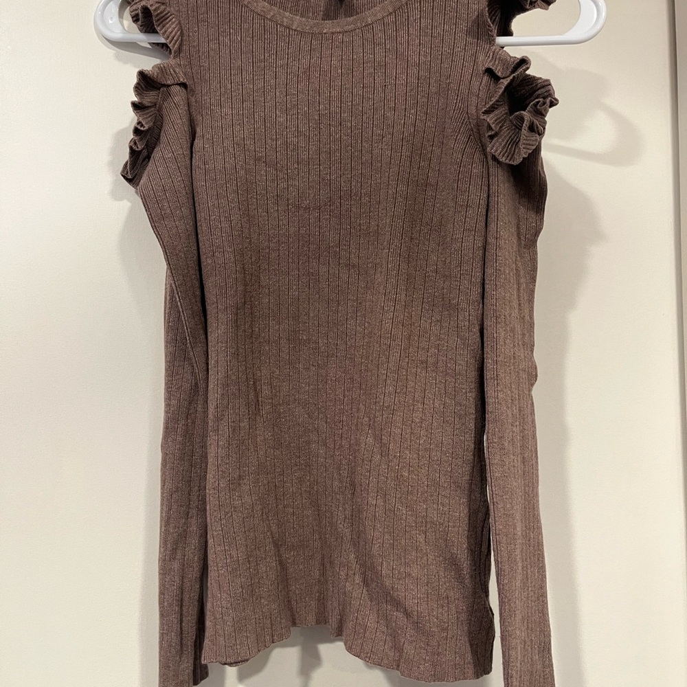 White House black market cold shoulder ruffled sweater